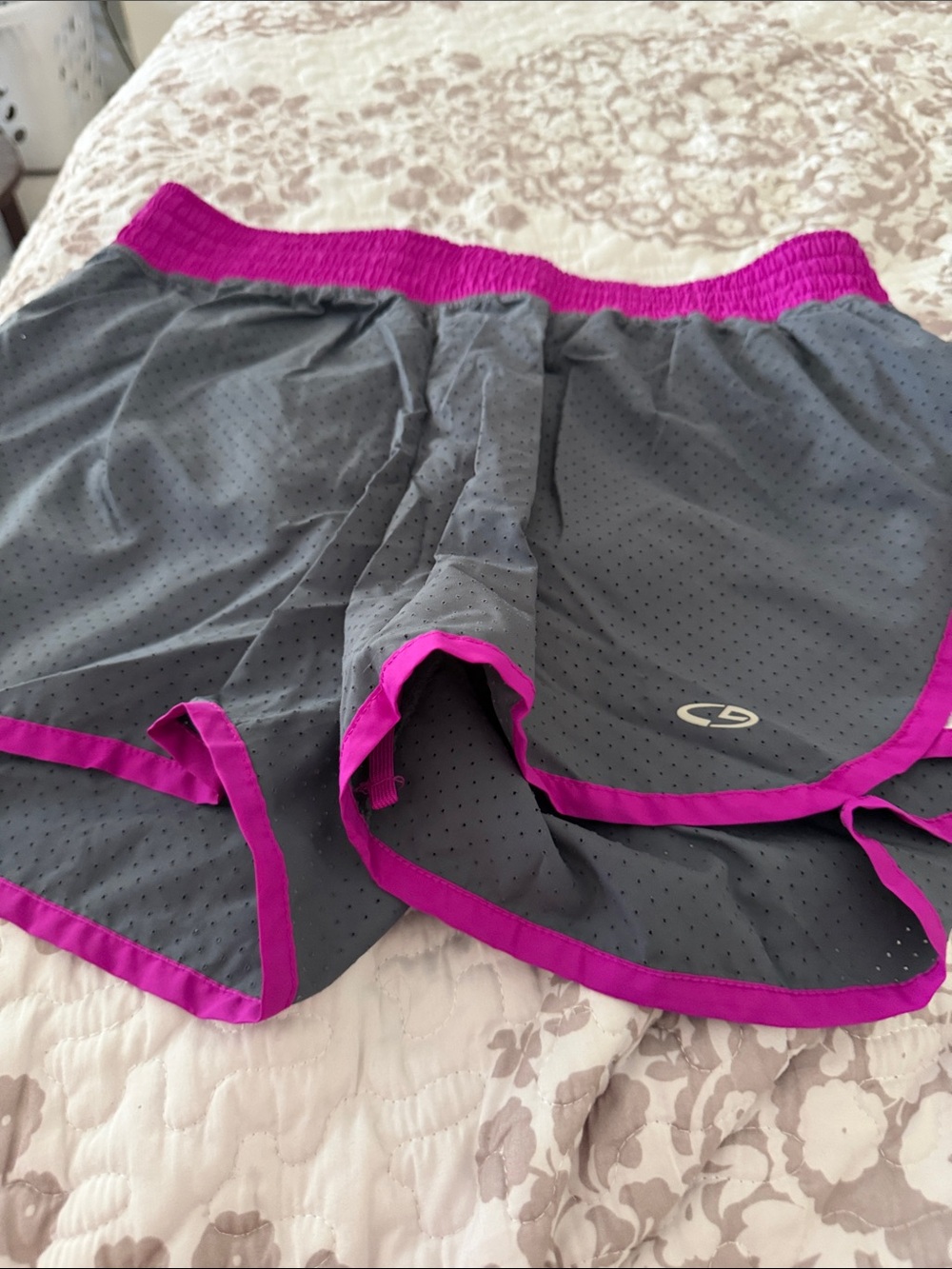 Champion Gray Athletic Shorts with Pink Trim